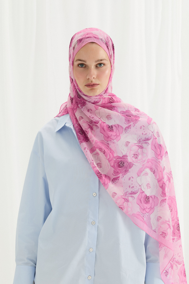 Moon İpek Krep Şal - Pembe - 1