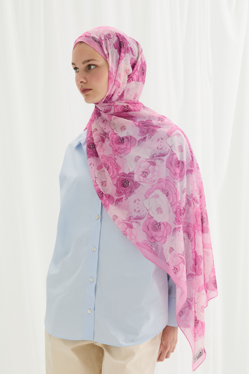 Moon İpek Krep Şal - Pembe - 2