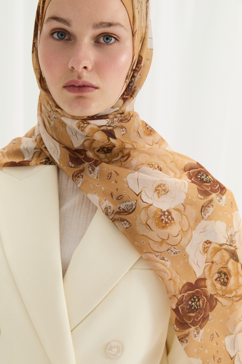 Moon İpek Krep Şal - Sarı - 4