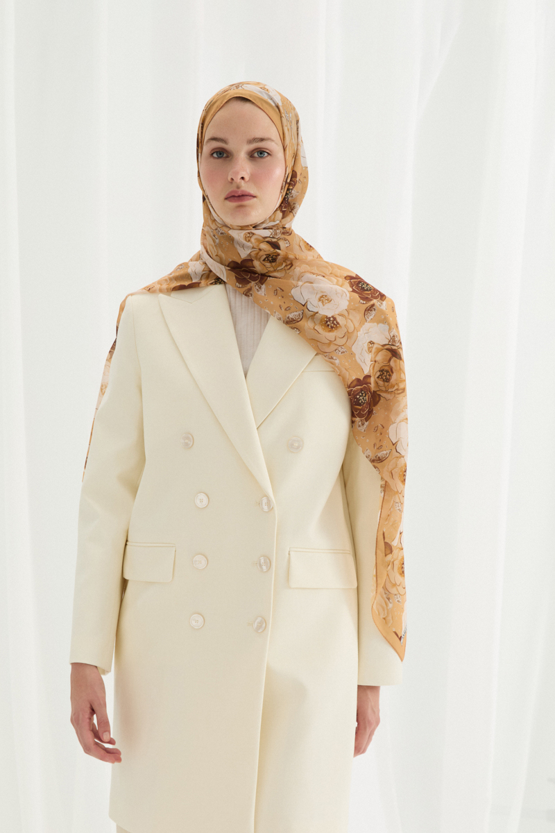 Moon İpek Krep Şal - Sarı - 1