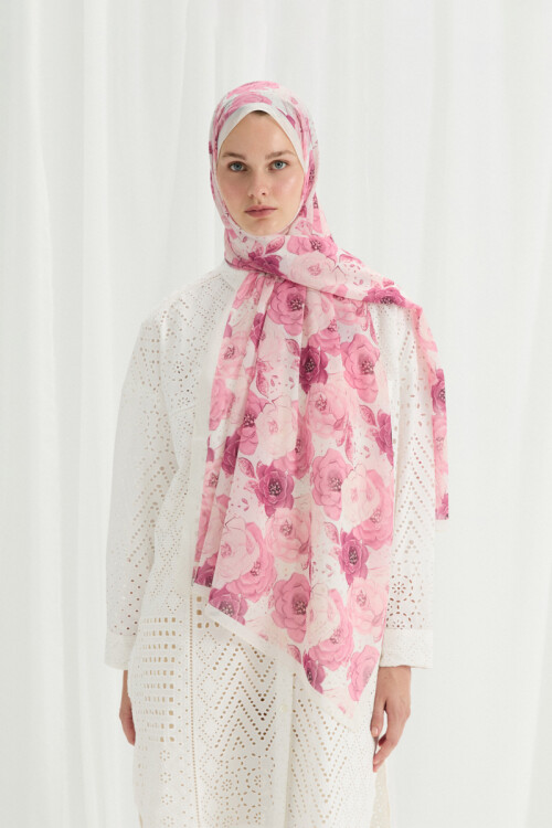 Moon İpek Krep Şal - Şeker Pembe - Camellia Scarfs
