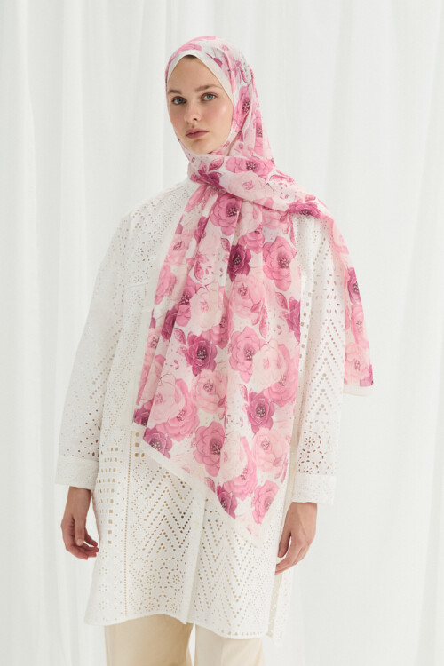 Moon İpek Krep Şal - Şeker Pembe - Camellia Scarfs (1)