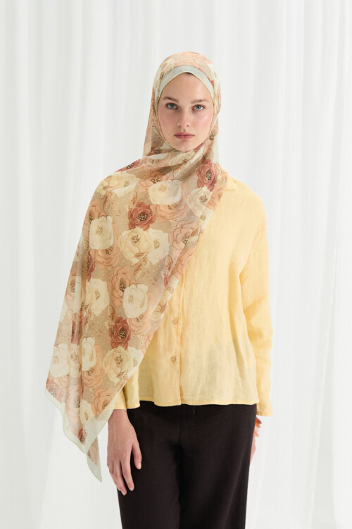 Moon İpek Krep Şal - Tereyağ Sarısı - Camellia Scarfs