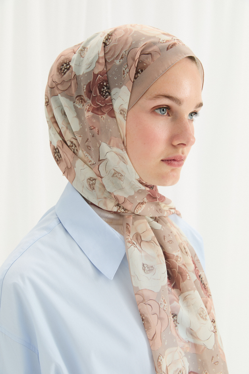 Moon İpek Krep Şal - Vizon - 4