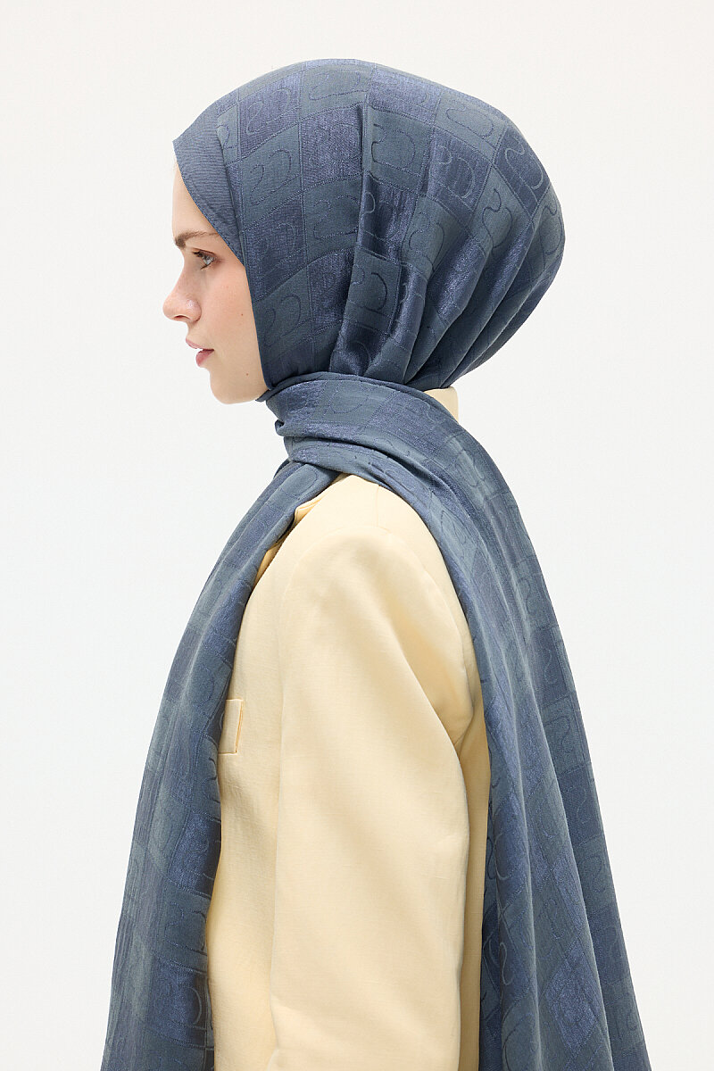 Naia Jakar Şal Monogram Desen - Antrasit - 2