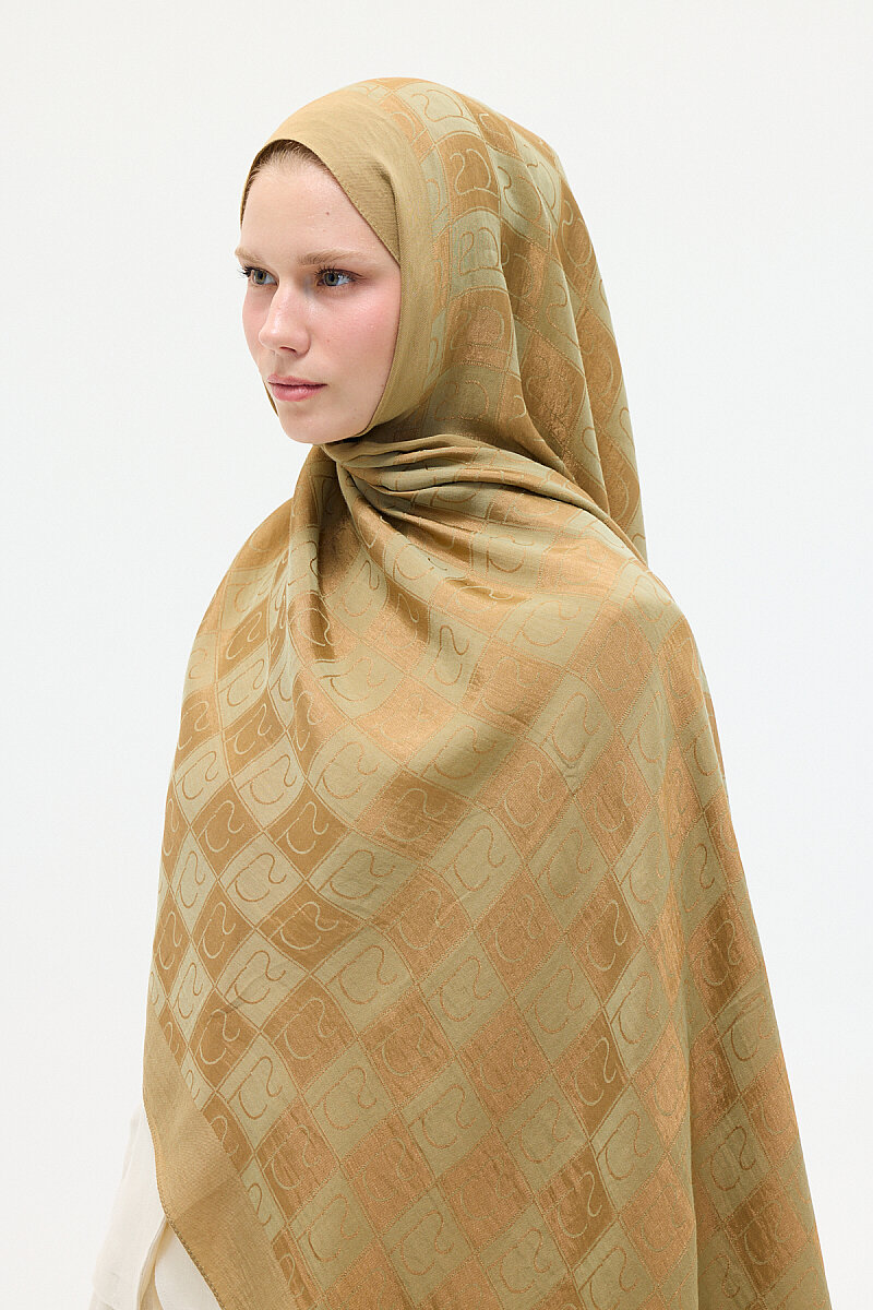 Naia Jakar Şal Monogram Desen - Haki - 3