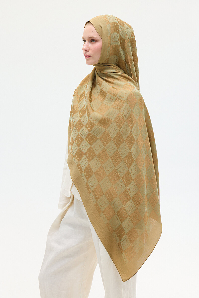 Naia Jakar Şal Monogram Desen - Haki - 4