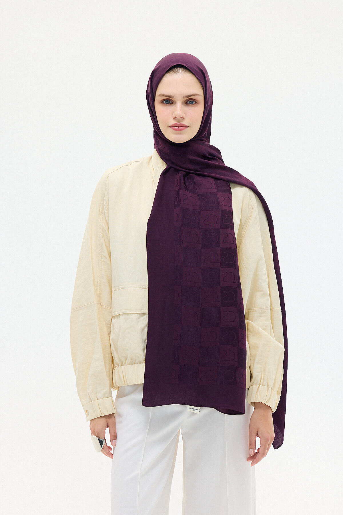 Naia Jakar Şal Monogram Desen - Mor - Camellia Scarfs