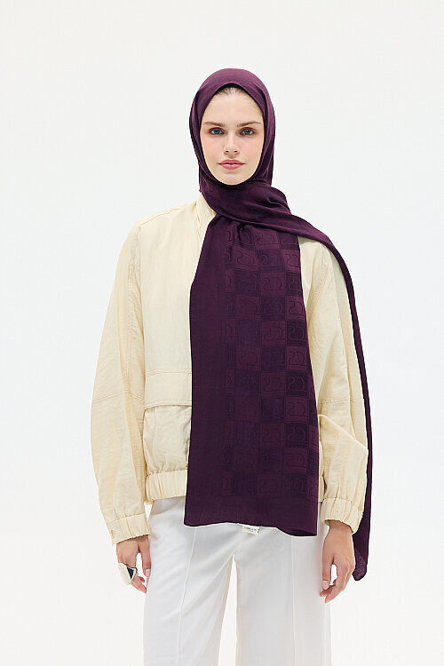 Naia Jakar Şal Monogram Desen - Mor 