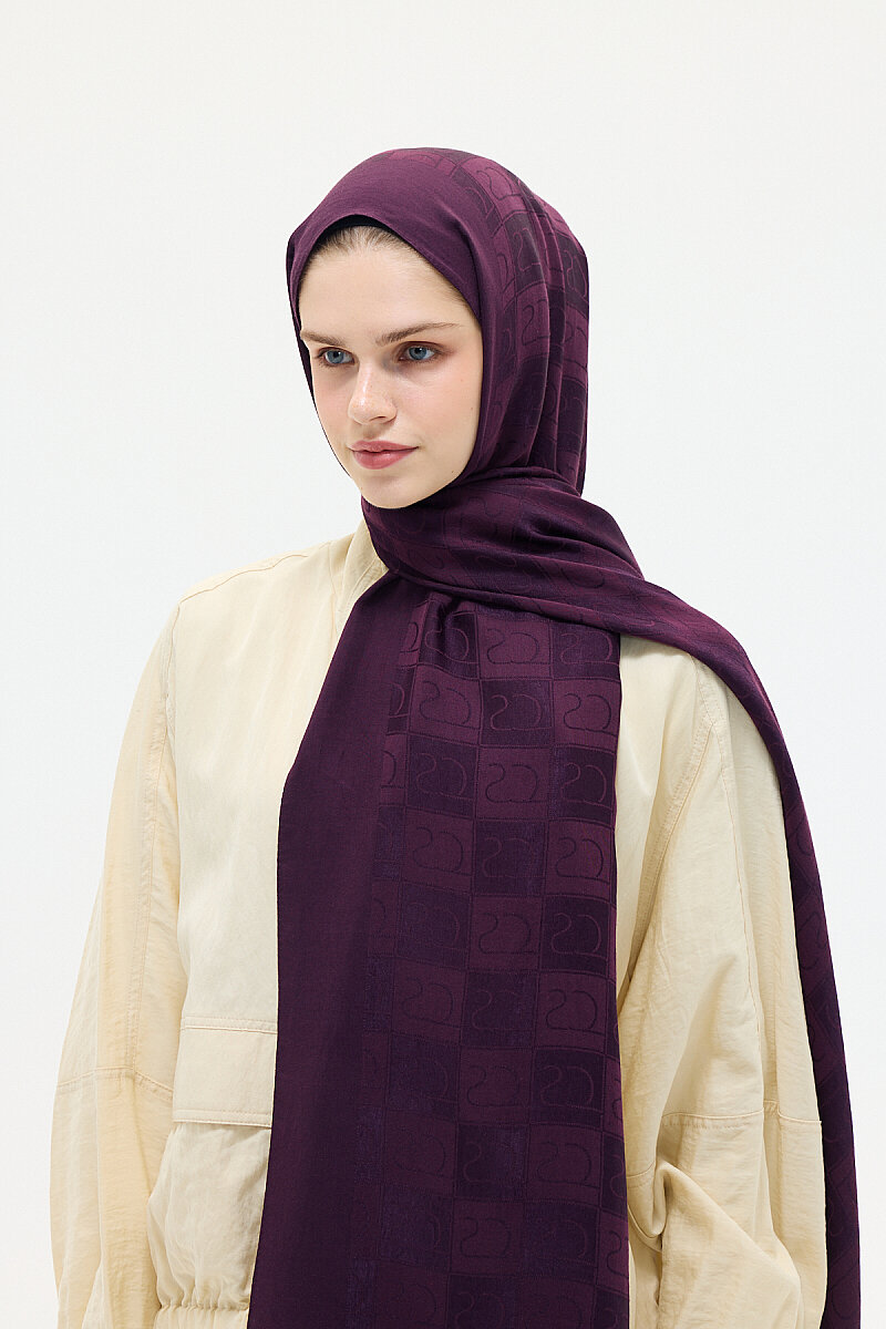 Naia Jakar Şal Monogram Desen - Mor - 3