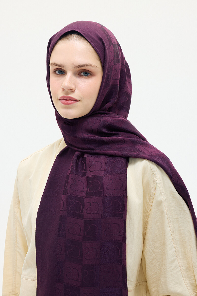 Naia Jakar Şal Monogram Desen - Mor - 4