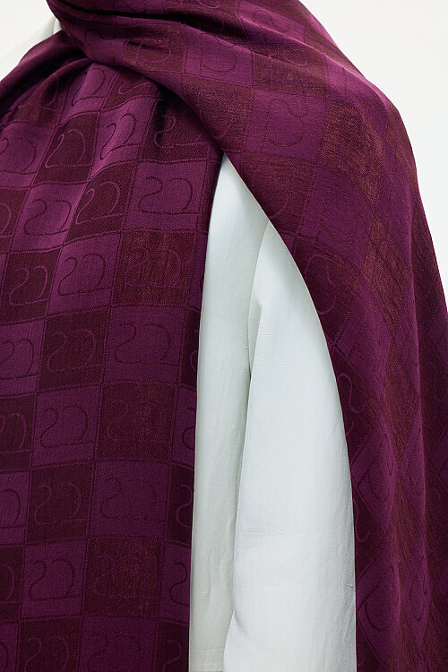 Naia Jakar Şal Monogram Desen - Mürdüm - Camellia Scarfs (1)