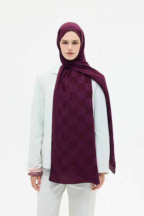Naia Jakar Şal Monogram Desen - Mürdüm 