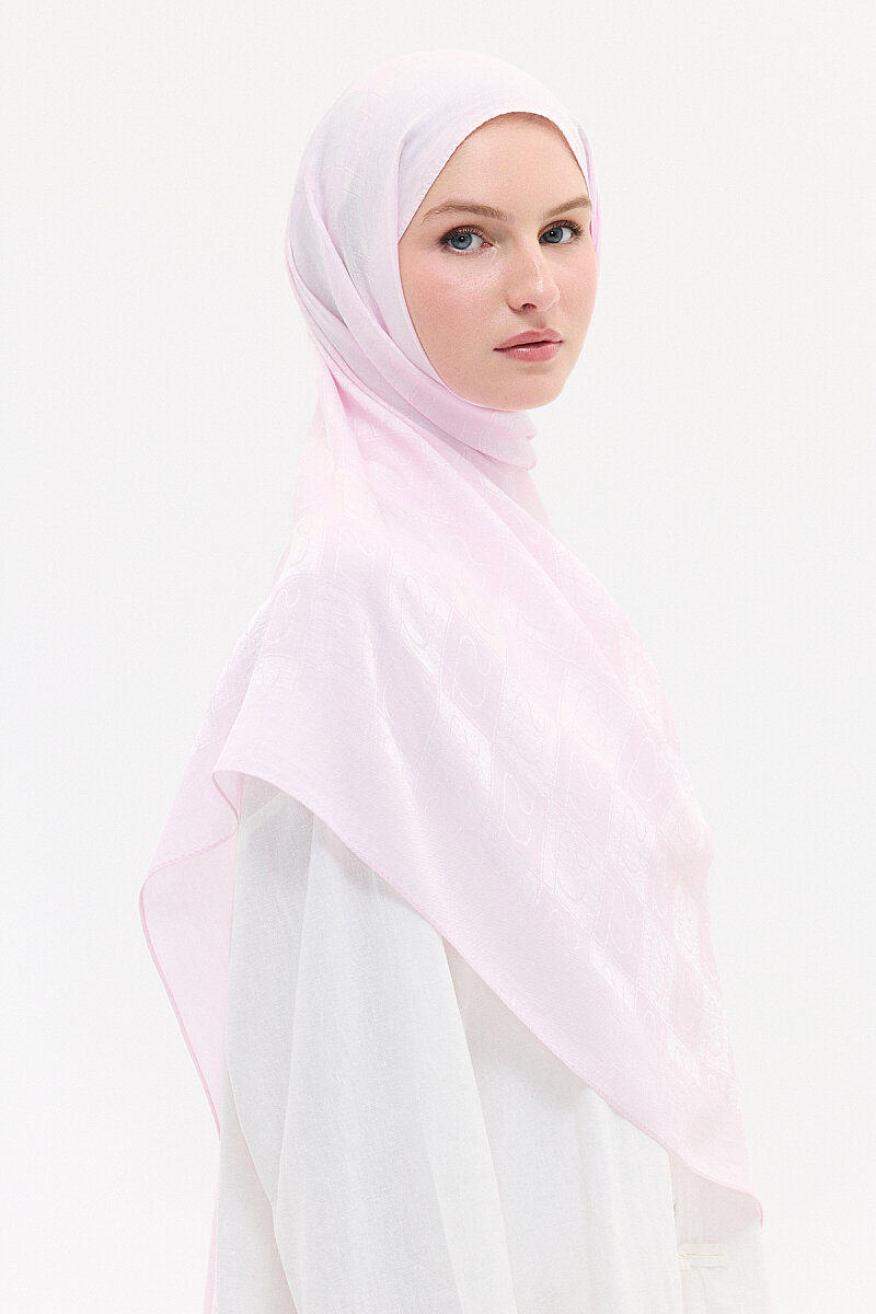 Naia Jakar Şal Monogram Desen - Pembe - 2