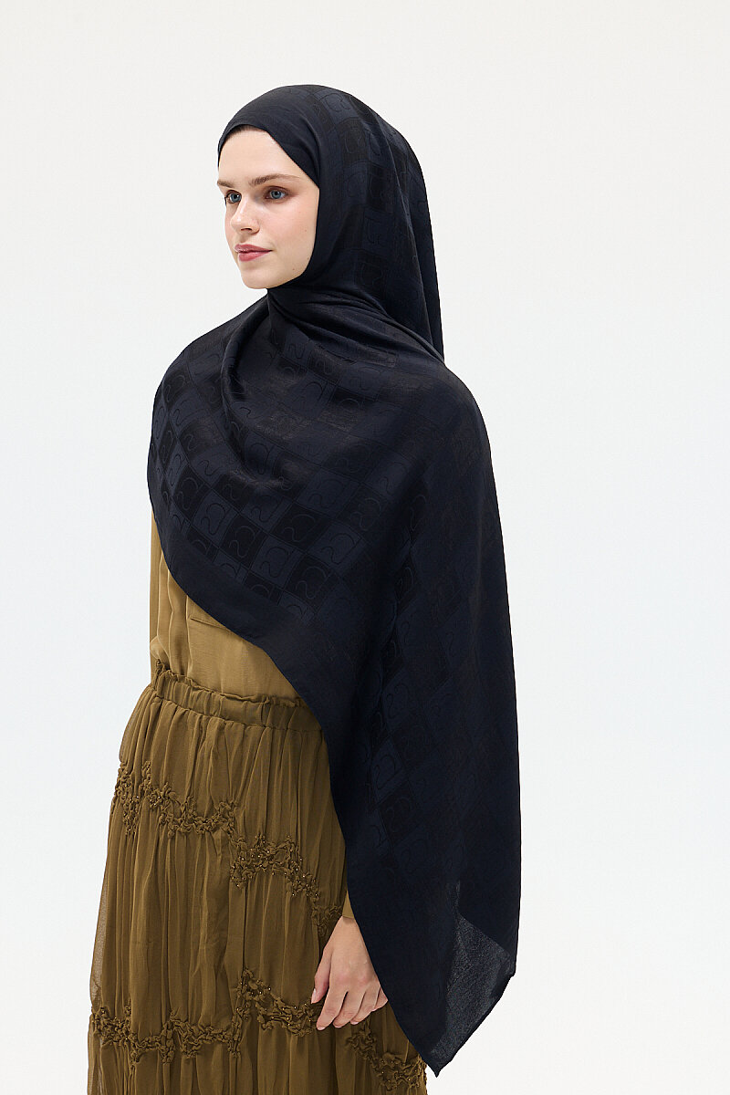 Naia Jakar Şal Monogram Desen - Siyah - 4