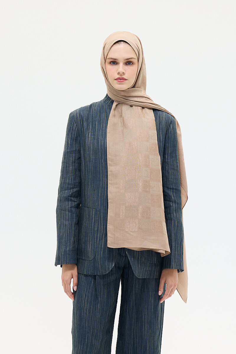 Naia Jakar Şal Monogram Desen - Vizon - 1