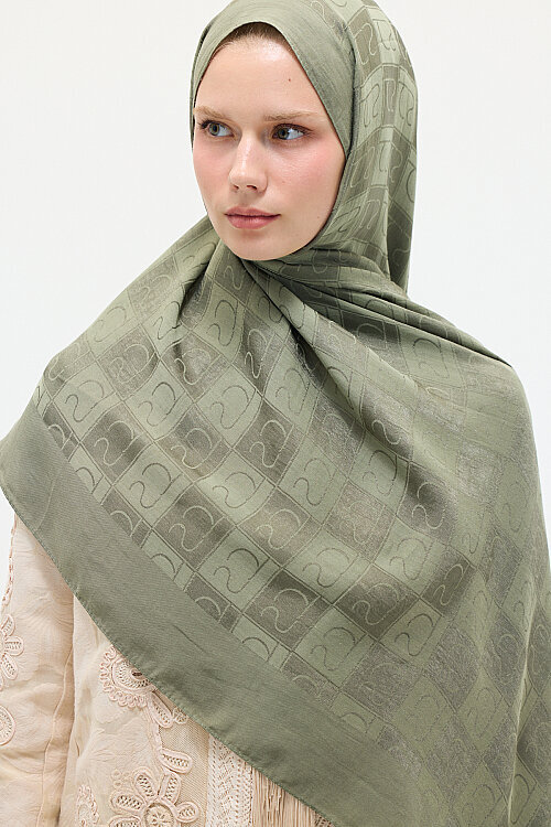 Naia Jakar Şal Monogram Desen - Yeşil - Camellia Scarfs (1)