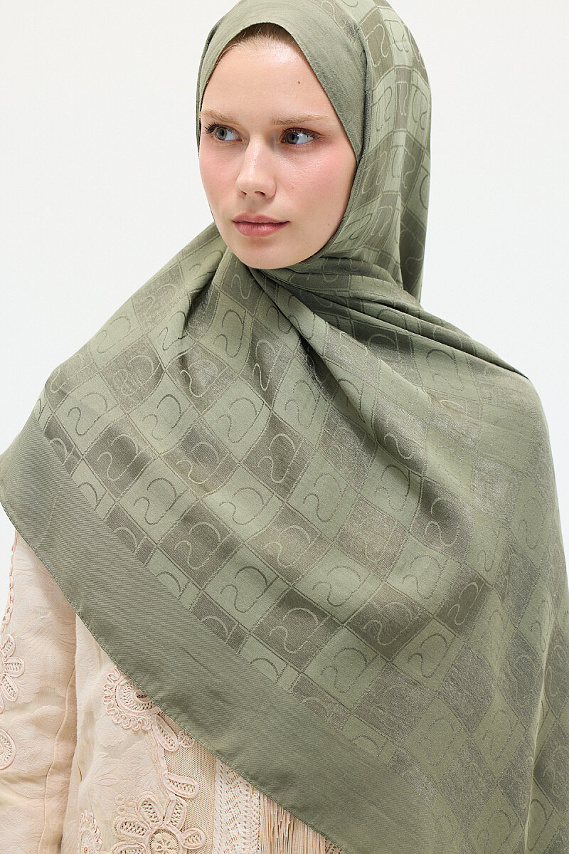 Naia Jakar Şal Monogram Desen - Yeşil - 2