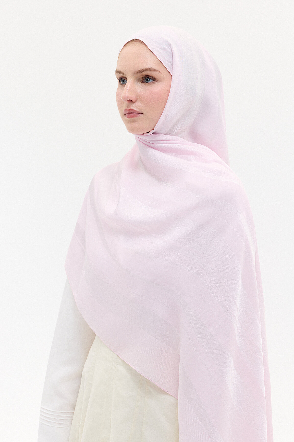 Naia Jakar Şal Şerit desen - Pembe - Camellia Scarfs (1)