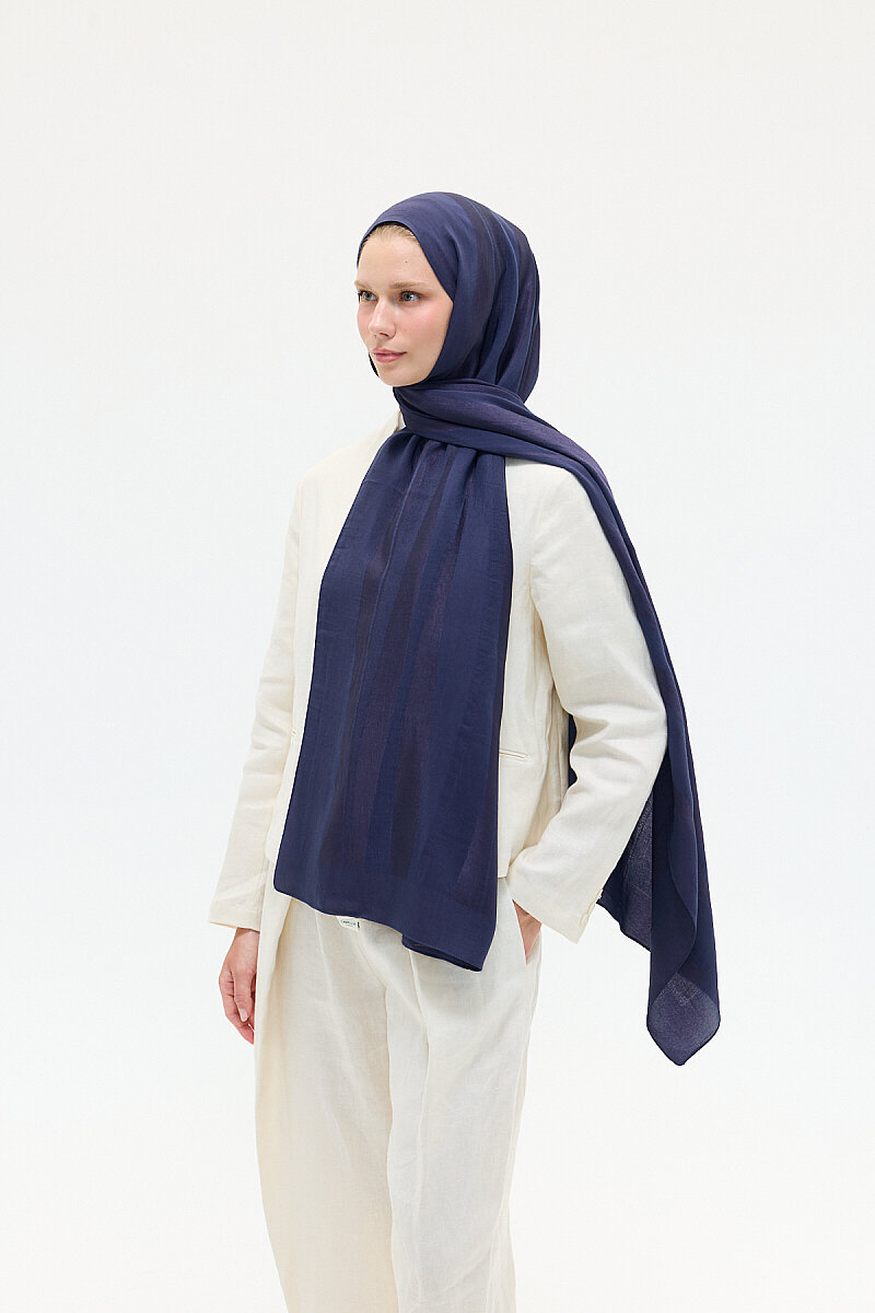Naia Jakar Şal Şerit Desen - Lacivert - 2