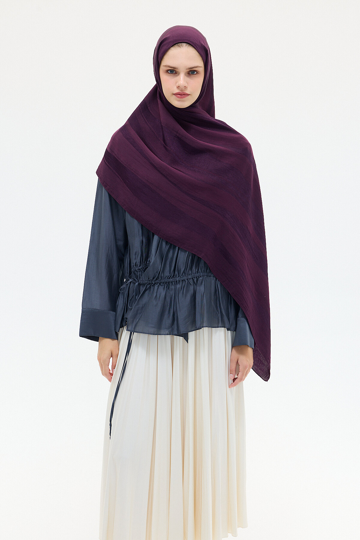 Naia Jakar Şal Şerit Desen - Mor - Camellia Scarfs