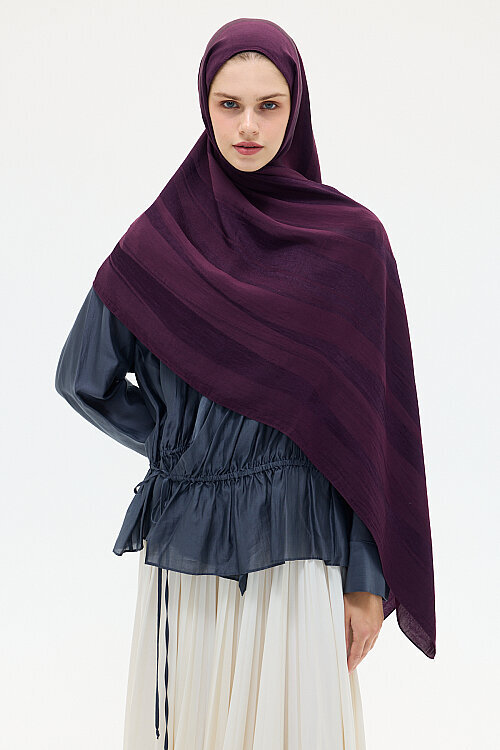 Naia Jakar Şal Şerit Desen - Mor - Camellia Scarfs (1)