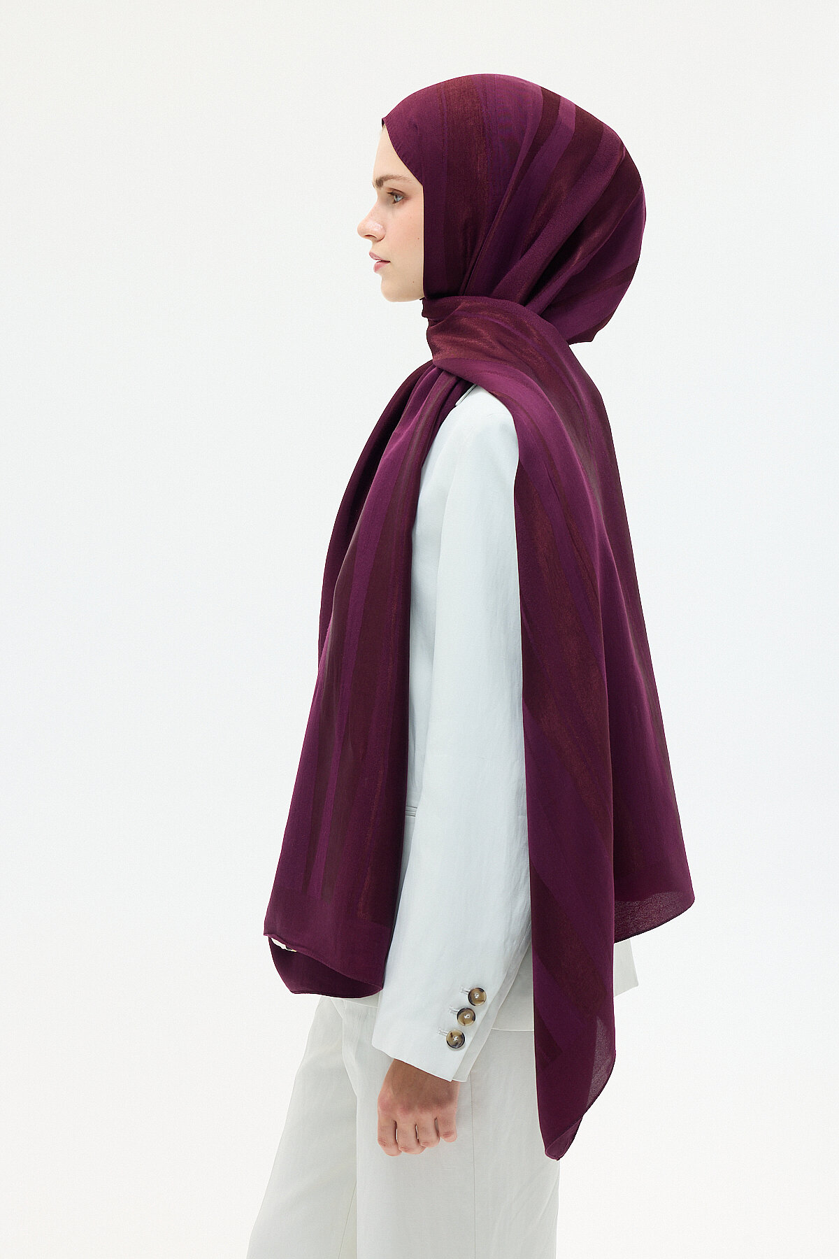 Naia Jakar Şal Şerit Desen - Mürdüm - Camellia Scarfs (1)