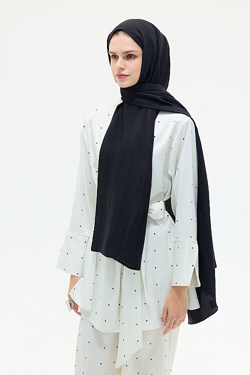 Naia Jakar Şal Şerit Desen - Siyah - Camellia Scarfs (1)