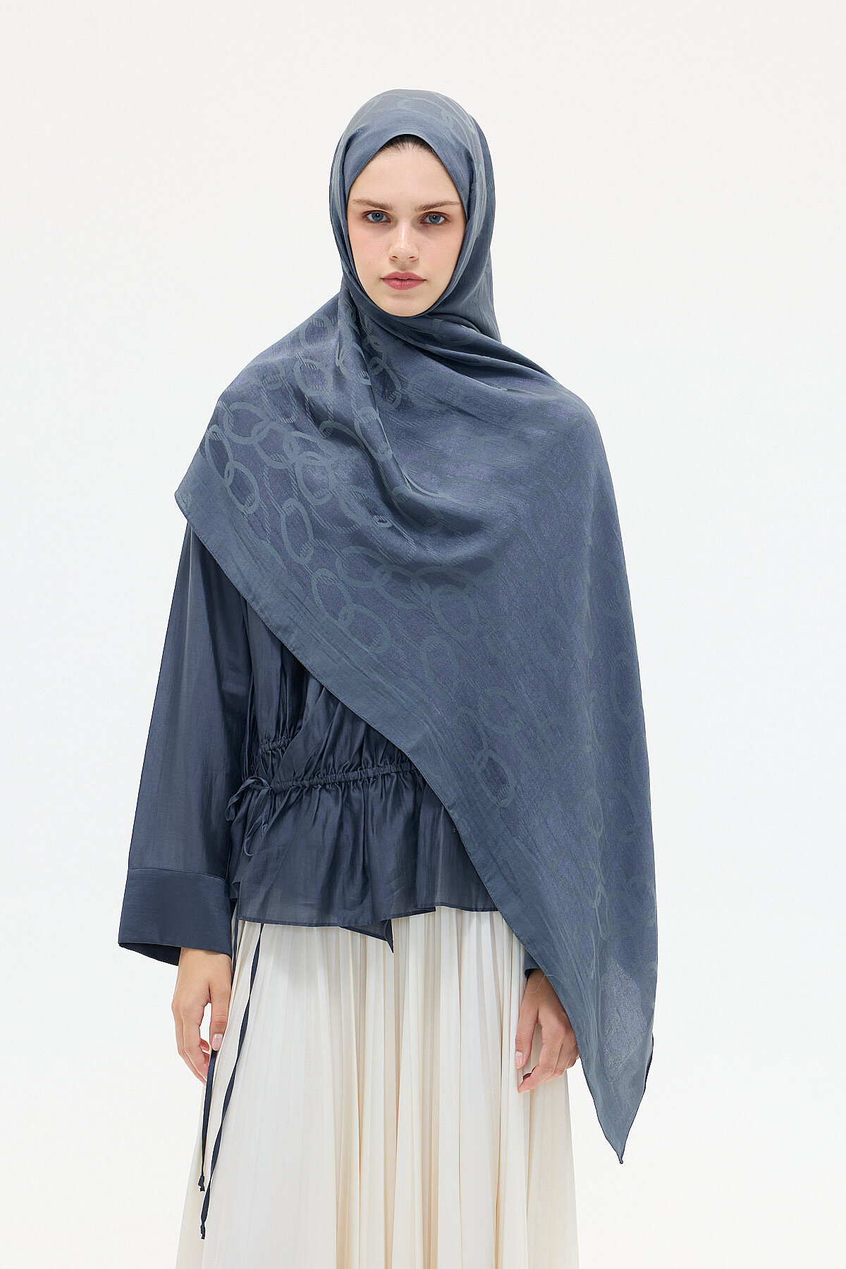 Naia Jakar Şal Zincir Desen - Antrasit - Camellia Scarfs