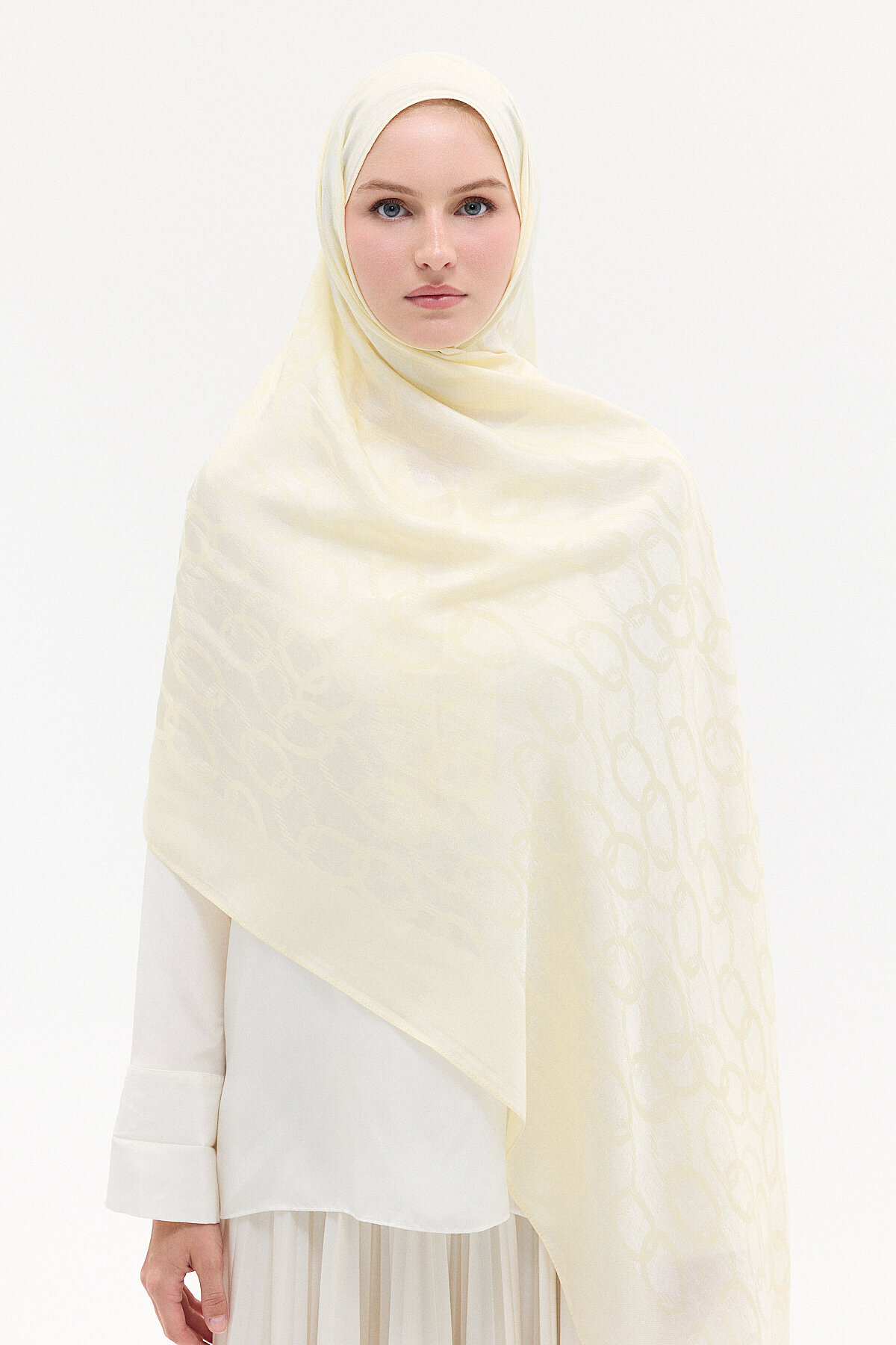 Naia Jakar Şal Zincir Desen - Ekru - Camellia Scarfs