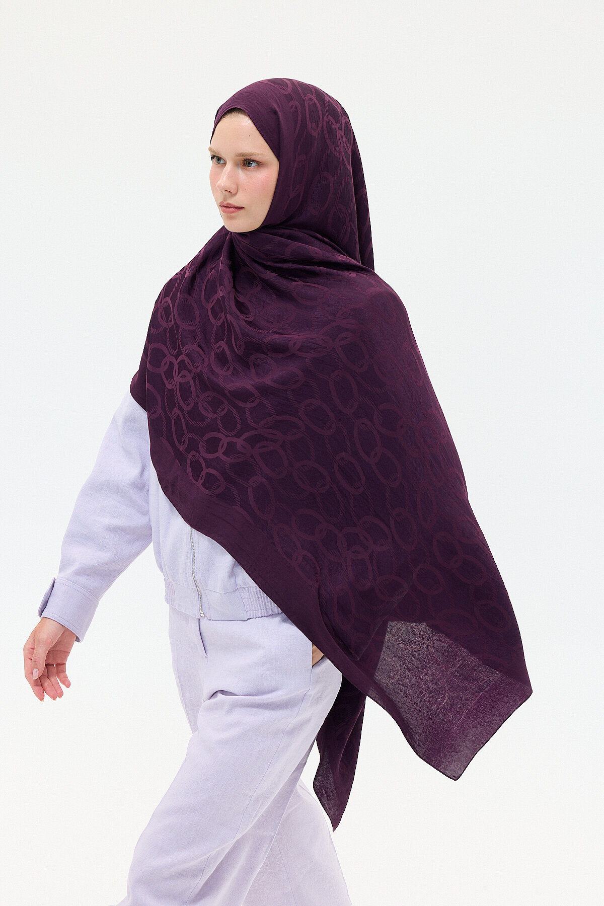 Naia Jakar Şal Zincir Desen - Mor - Camellia Scarfs