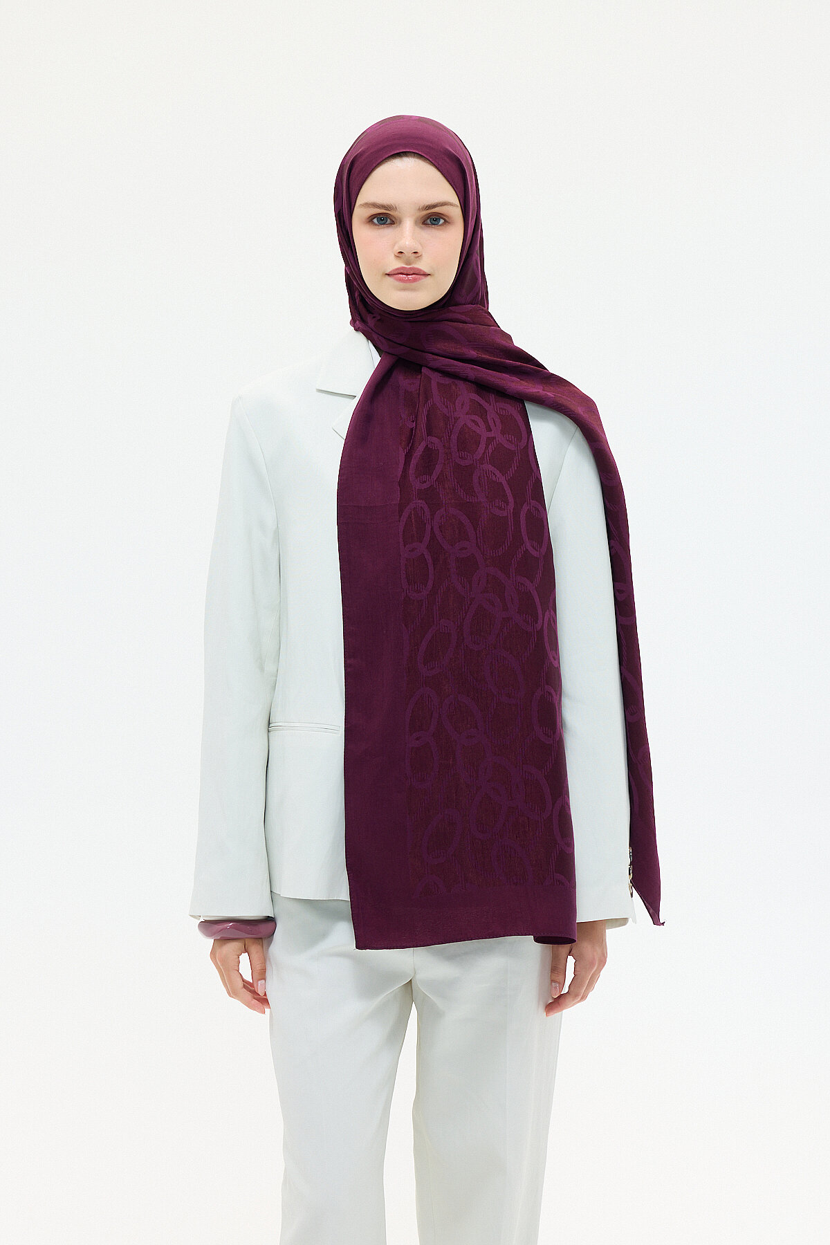 Naia Jakar Şal Zincir Desen - Mürdüm - Camellia Scarfs