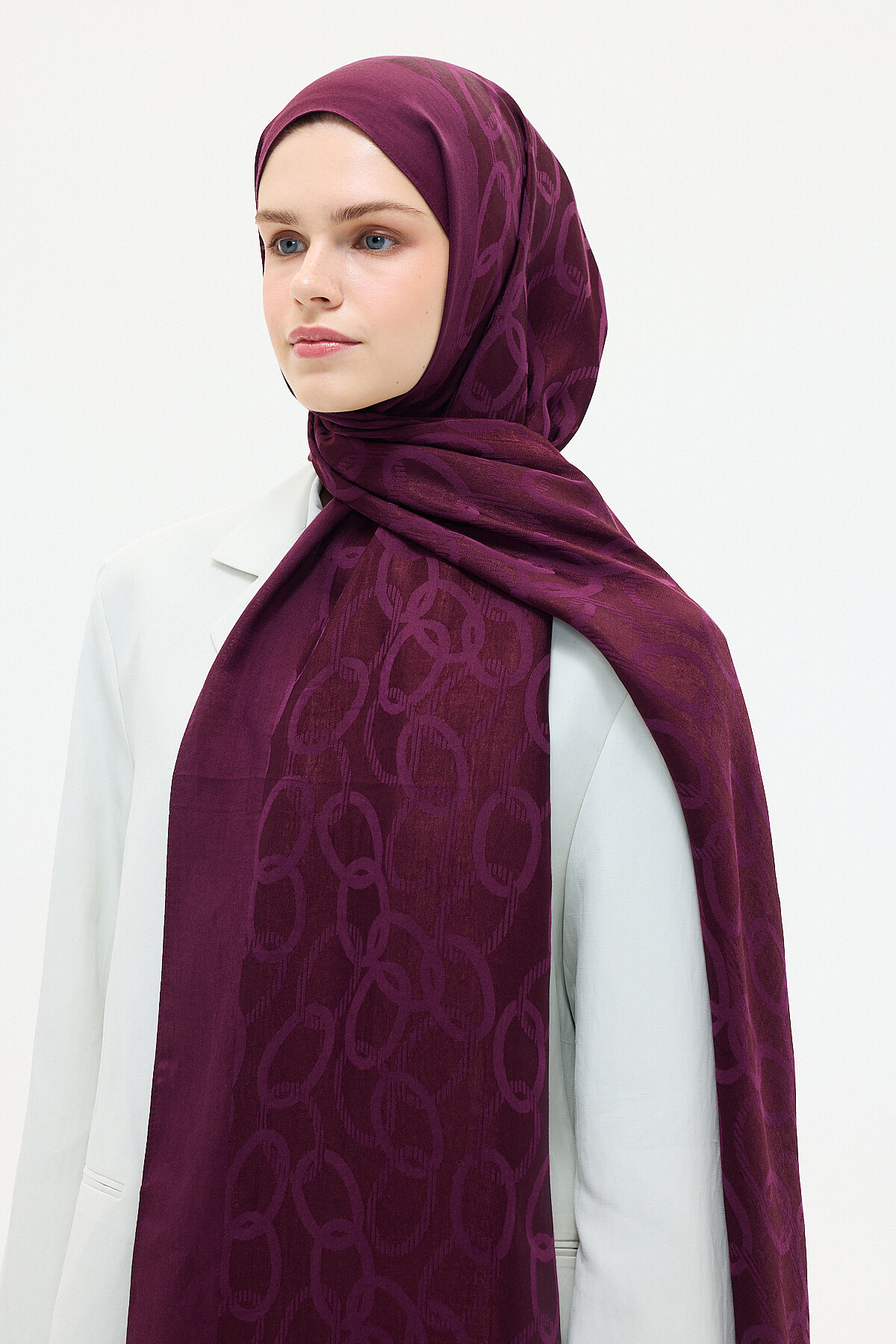 Naia Jakar Şal Zincir Desen - Mürdüm - Camellia Scarfs (1)