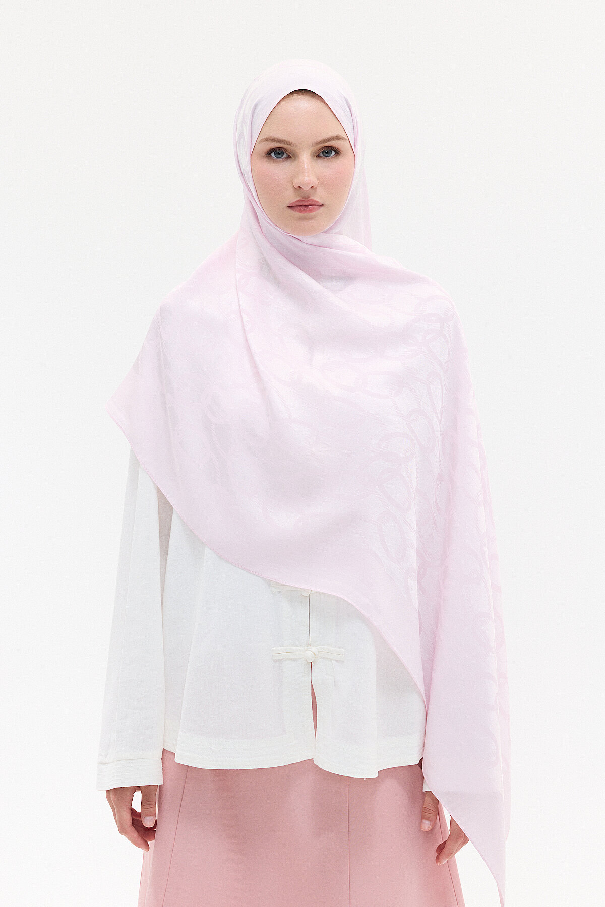Naia Jakar Şal Zincir Desen - Pembe - Camellia Scarfs