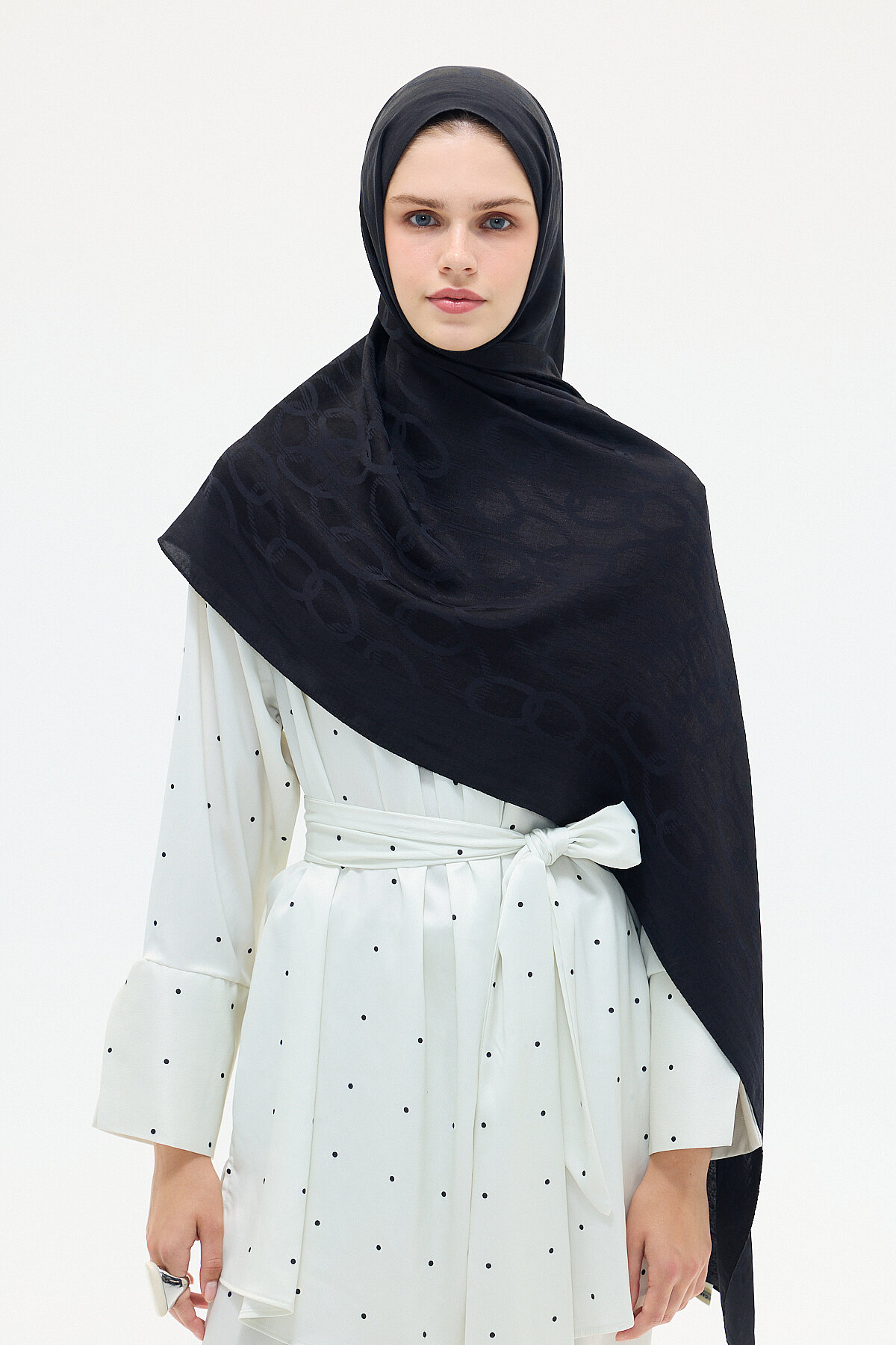 Naia Jakar Şal Zincir Desen - Siyah - Camellia Scarfs