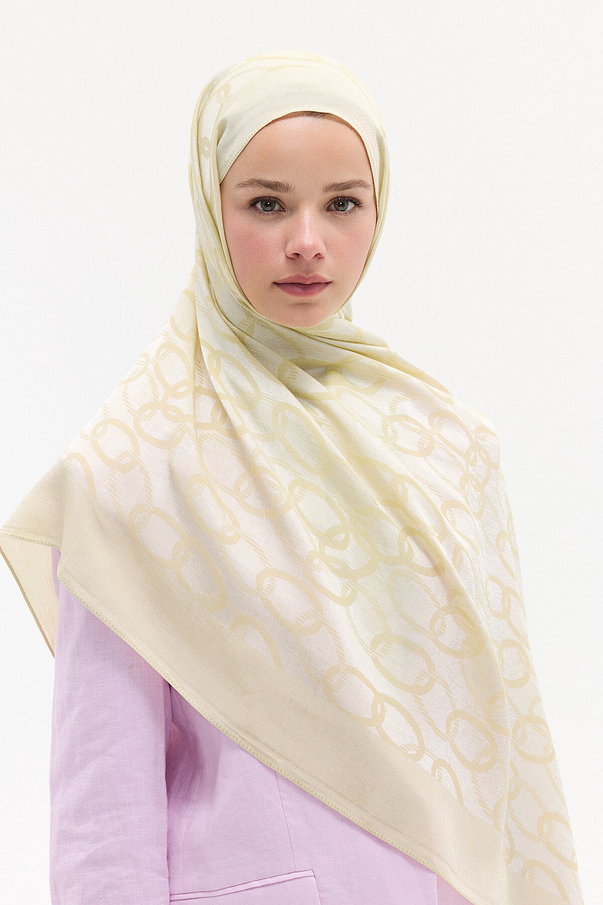 Naia Jakar Şal Zincir Desen - Tereyağ Sarısı - Camellia Scarfs (1)