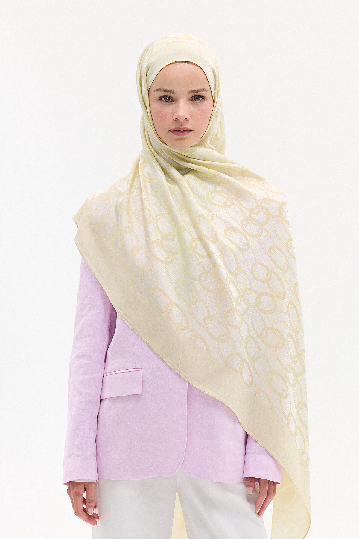 Naia Jakar Şal Zincir Desen - Tereyağ Sarısı - Camellia Scarfs