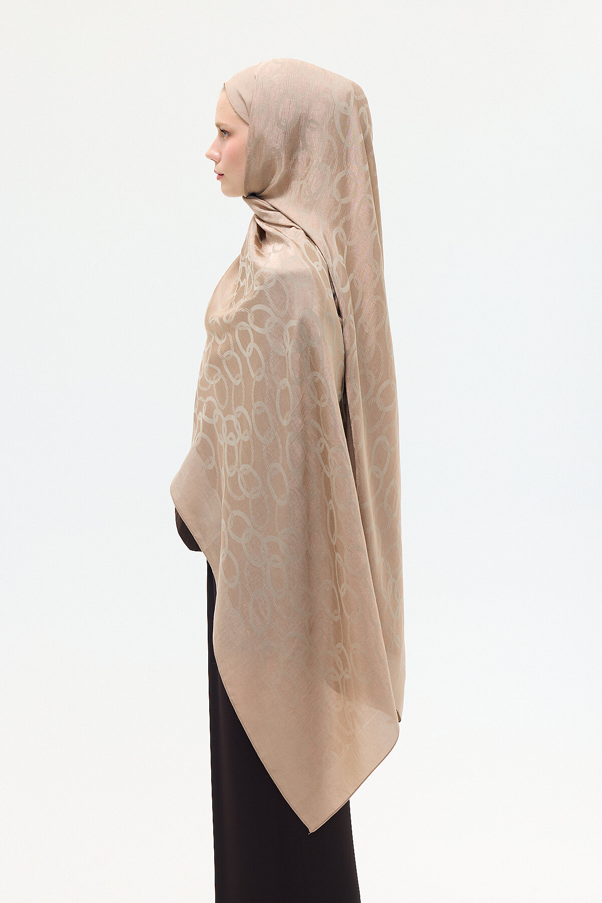 Naia Jakar Şal Zincir Desen - Vizon - Camellia Scarfs (1)