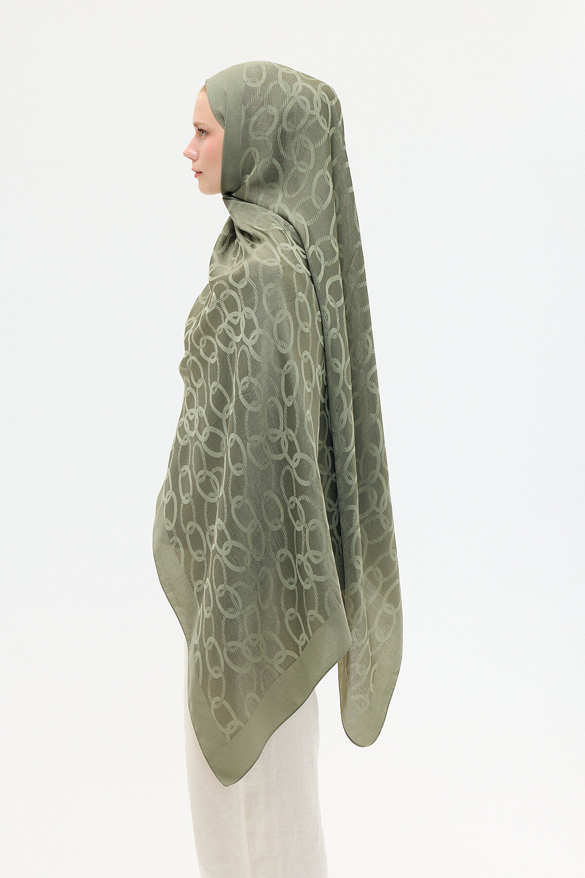 Naia Jakar Şal Zincir Desen - Yeşil - Camellia Scarfs (1)