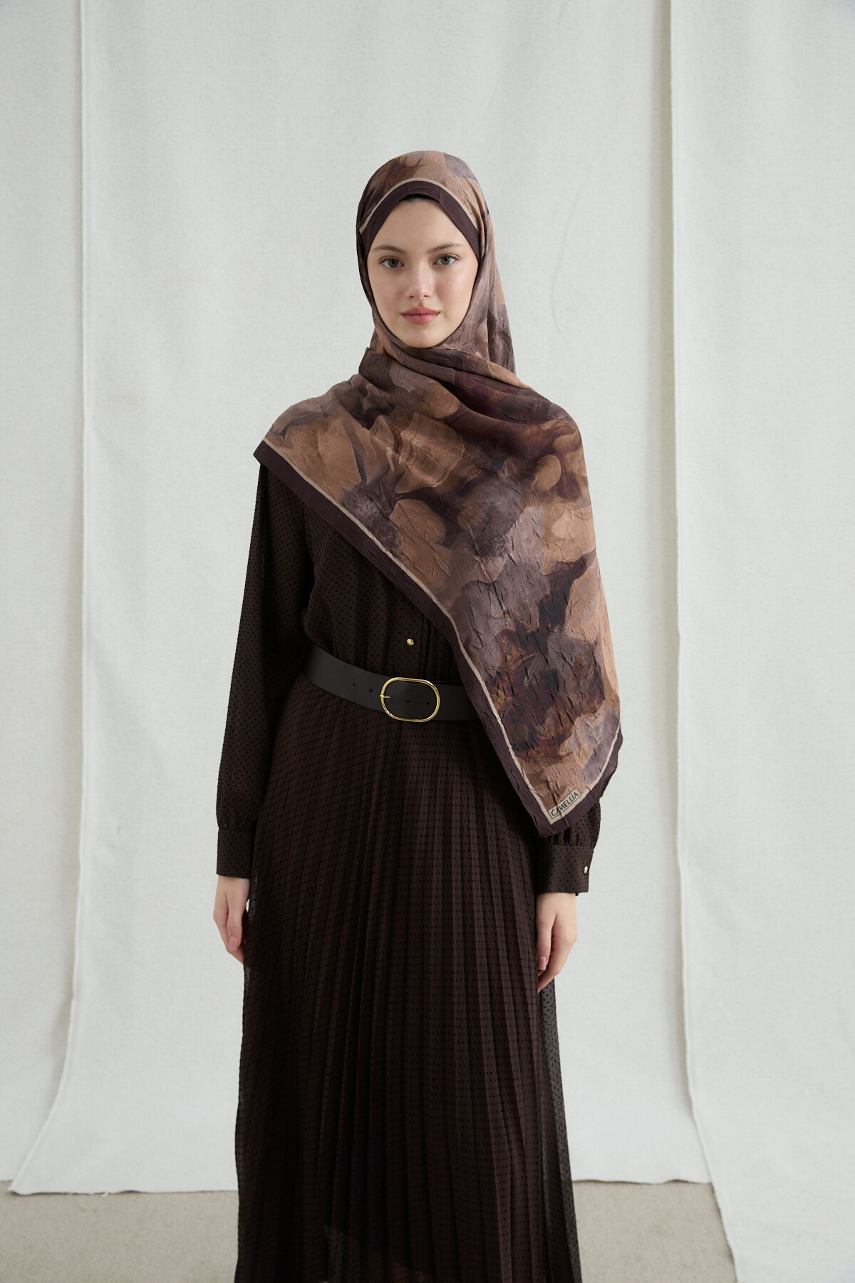 Nars Kraş Şal - Kahve - Camellia Scarfs