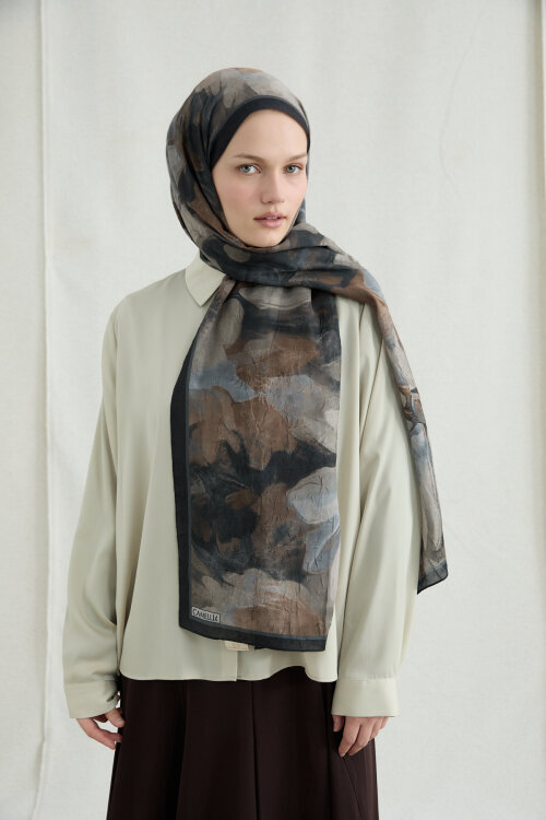 Nars Kraş Şal - Siyah Bej - Camellia Scarfs