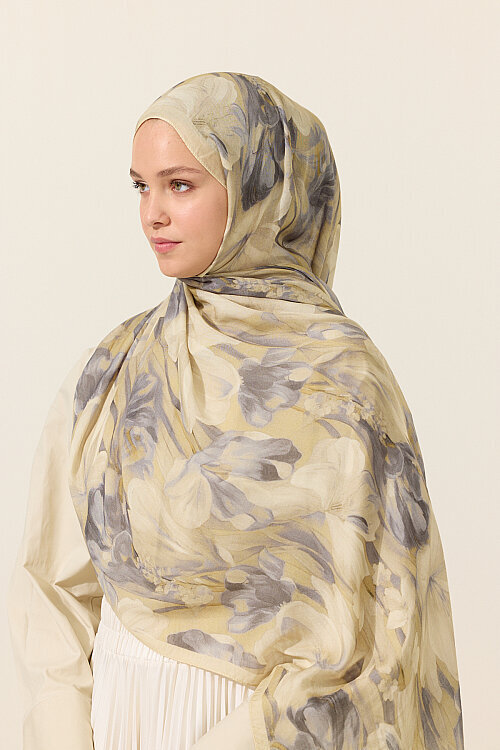 Noa Rami Şal - Sarı Gri - Camellia Scarfs (1)