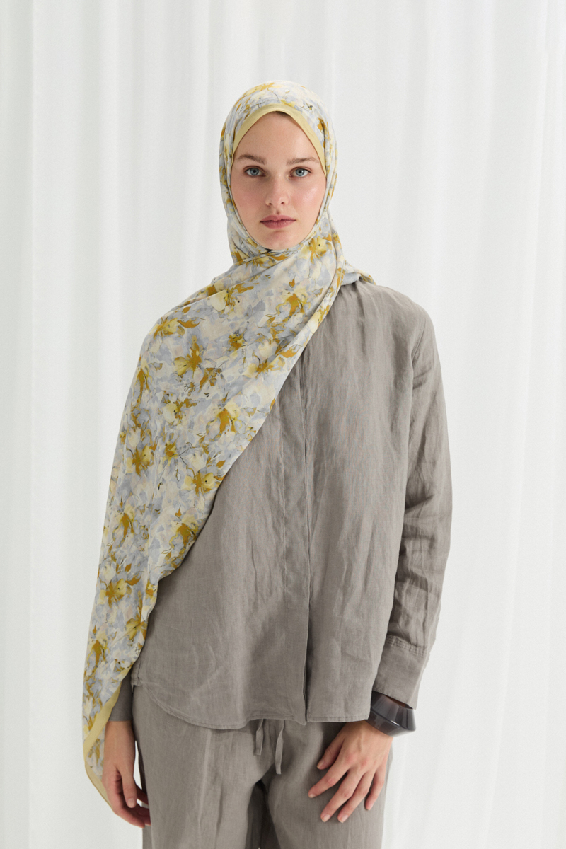 Olivia Kraş Şal - Gri Sarı - 1