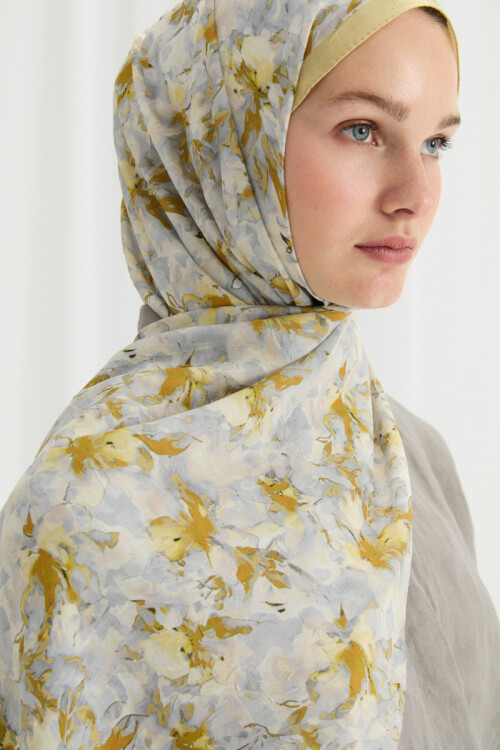 Olivia Kraş Şal - Gri Sarı - Camellia Scarfs (1)