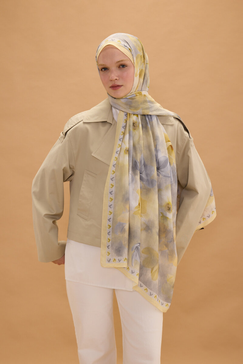 Opera Kraş Şal - Gri Sarı - 1