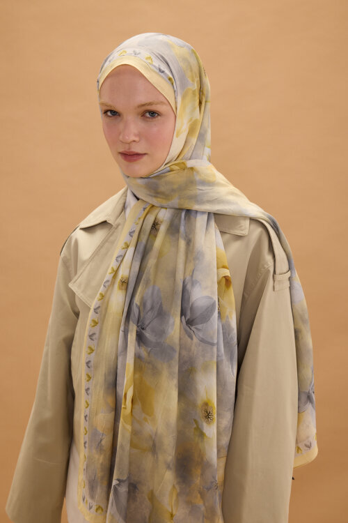 Opera Kraş Şal - Gri Sarı - Camellia Scarfs (1)