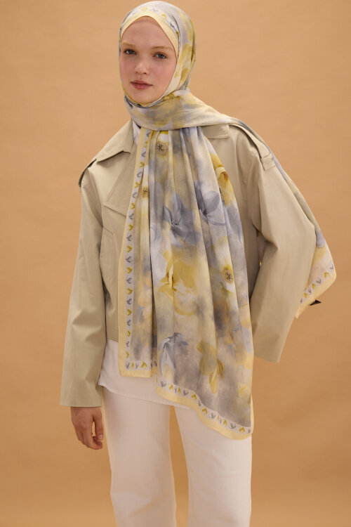 Opera Kraş Şal - Gri Sarı - Camellia Scarfs (1)