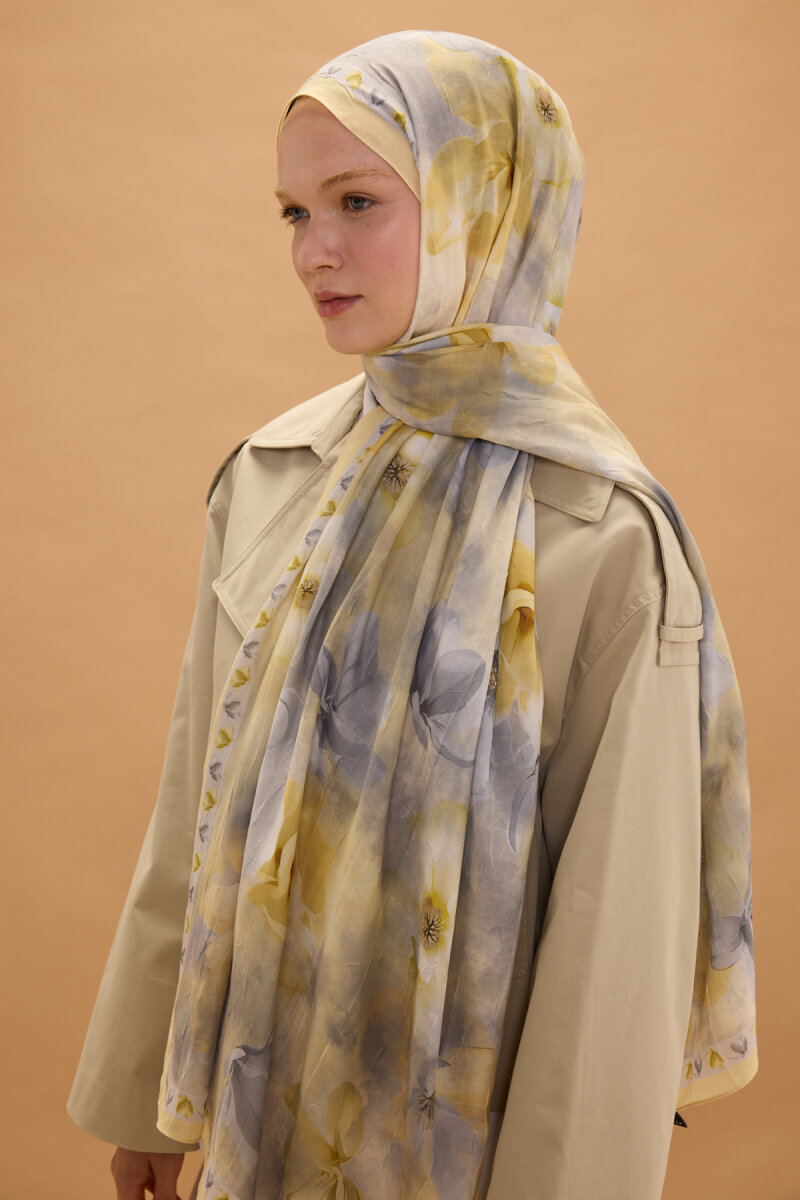 Opera Kraş Şal - Gri Sarı - 3