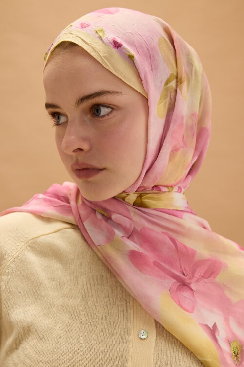 Opera Kraş Şal - Pembe Sarı - Camellia Scarfs (1)