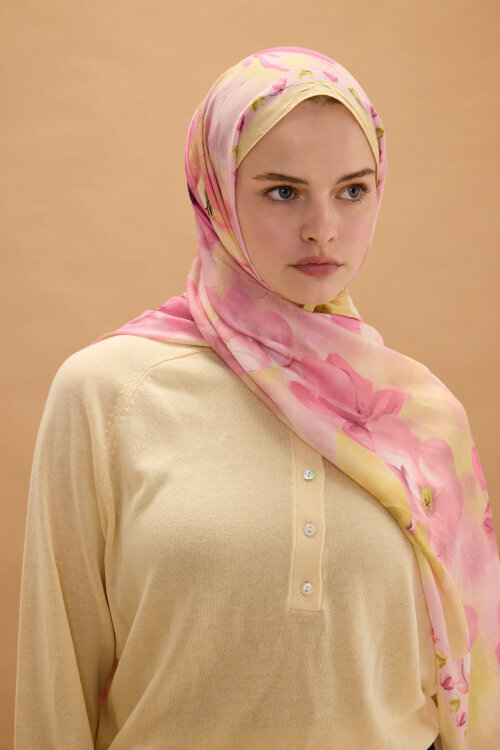 Opera Kraş Şal - Pembe Sarı - Camellia Scarfs (1)